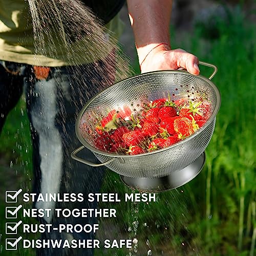 3 Pcs Stainless Steel Colander Set Metal Mesh Strainers (Silver)