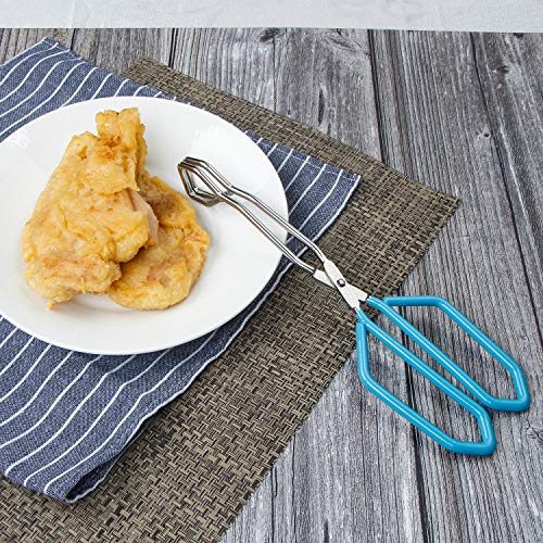 Stainless Steel Scissor Tongs Heavy Duty Cooking Tongs with Soft Handles (blue 11")