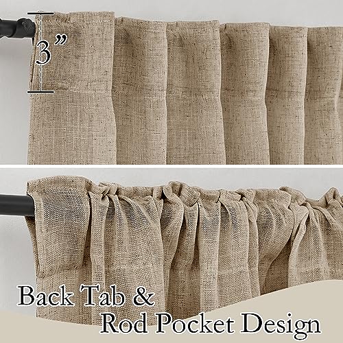 Linen Semi Sheer Curtains for Bedroom Living Room 95 inches Long (Khaki / 52"W x 95"L (Pack of 2))