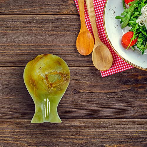 Luxury Handmade Multi Green Calcite Crystal Spoon Rest for Kitchen Counter (Multi Green Calcite)
