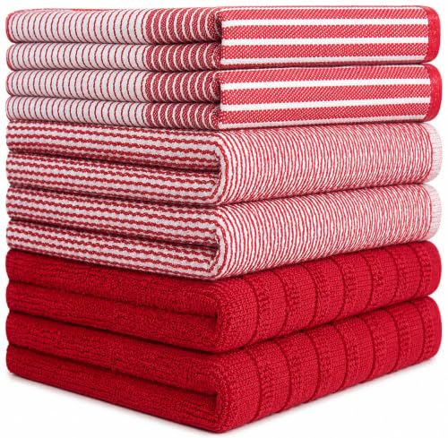Premium Kitchen Towels 6 Pack 100% Cotton (Red / Kitchen Towels - Mixed Styles (6 Pack))