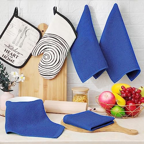 100% Cotton Waffle Weave Kitchen Dish Cloths 6 (Blueberry / 12 X 12 - 6 Pack)