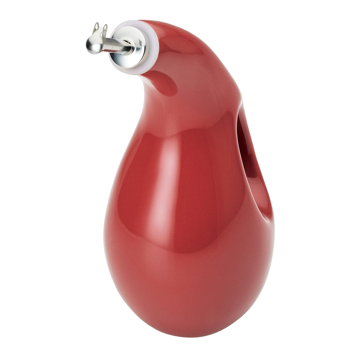 Ceramic EVOO Oil and Vinegar Dispensing Bottle with Spout (Cranberry Red / 24 Ounces)