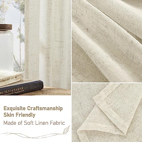 Natural Semi Sheer 48 Inch Length Linen Curtains for Bedroom (52"W x 48"L (Pack of 2) / Natural)