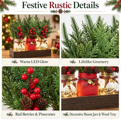 Mason Jar Christmas Table Decor (Red)