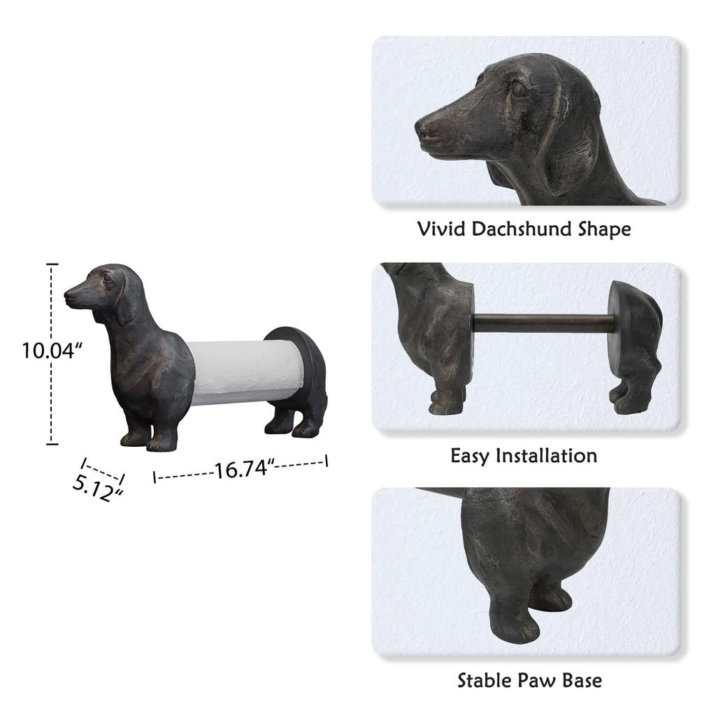 Vintage Dachshund Dog Paper Towel Holder Black Wiener Dog Tissue Towel Display Stand Freestanding Animal Toilet Paper Holder for Kitchen Countertop Home Decor