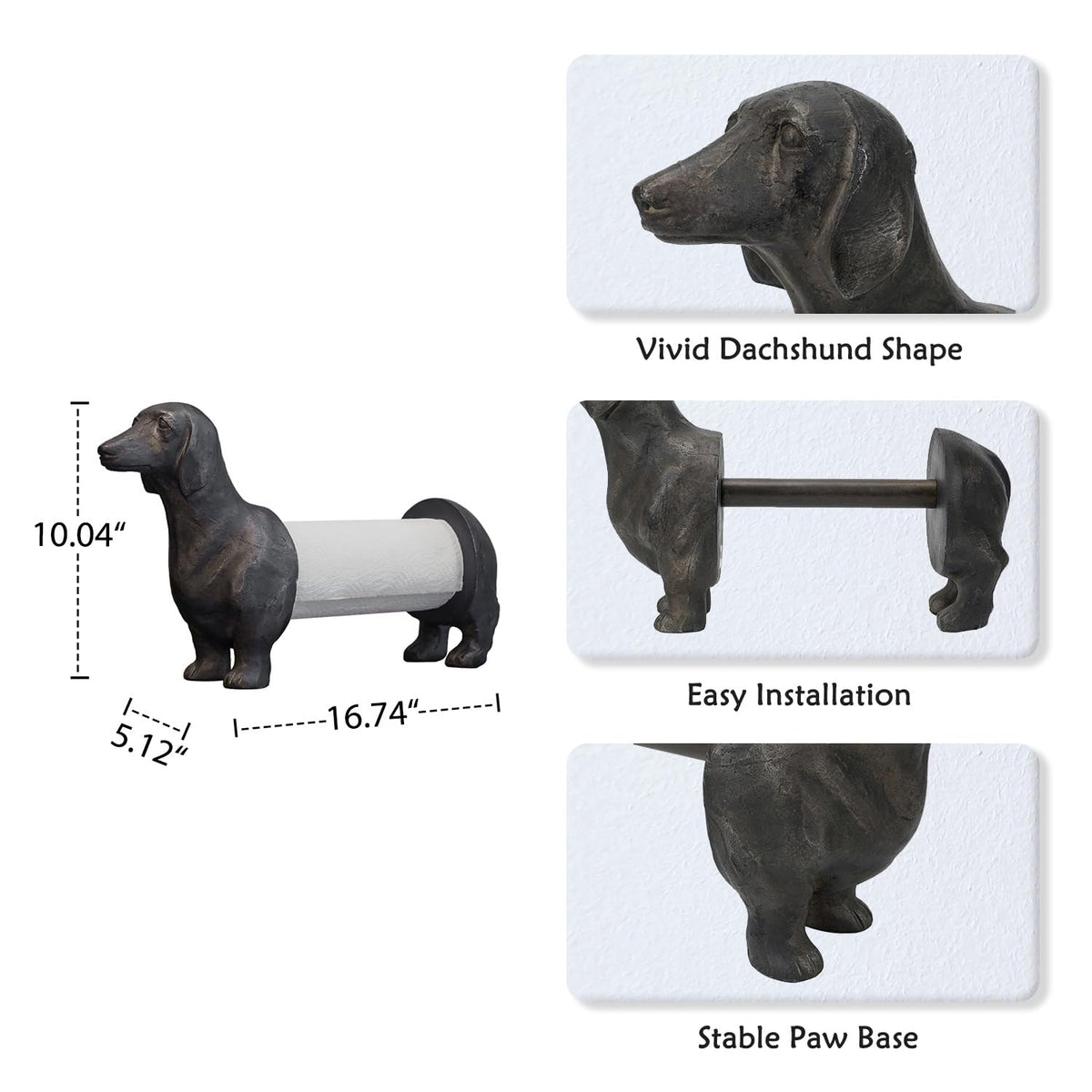 Vintage Dachshund Dog Paper Towel Holder Black Wiener Dog Tissue Towel Display Stand Freestanding Animal Toilet Paper Holder for Kitchen Countertop Home Decor