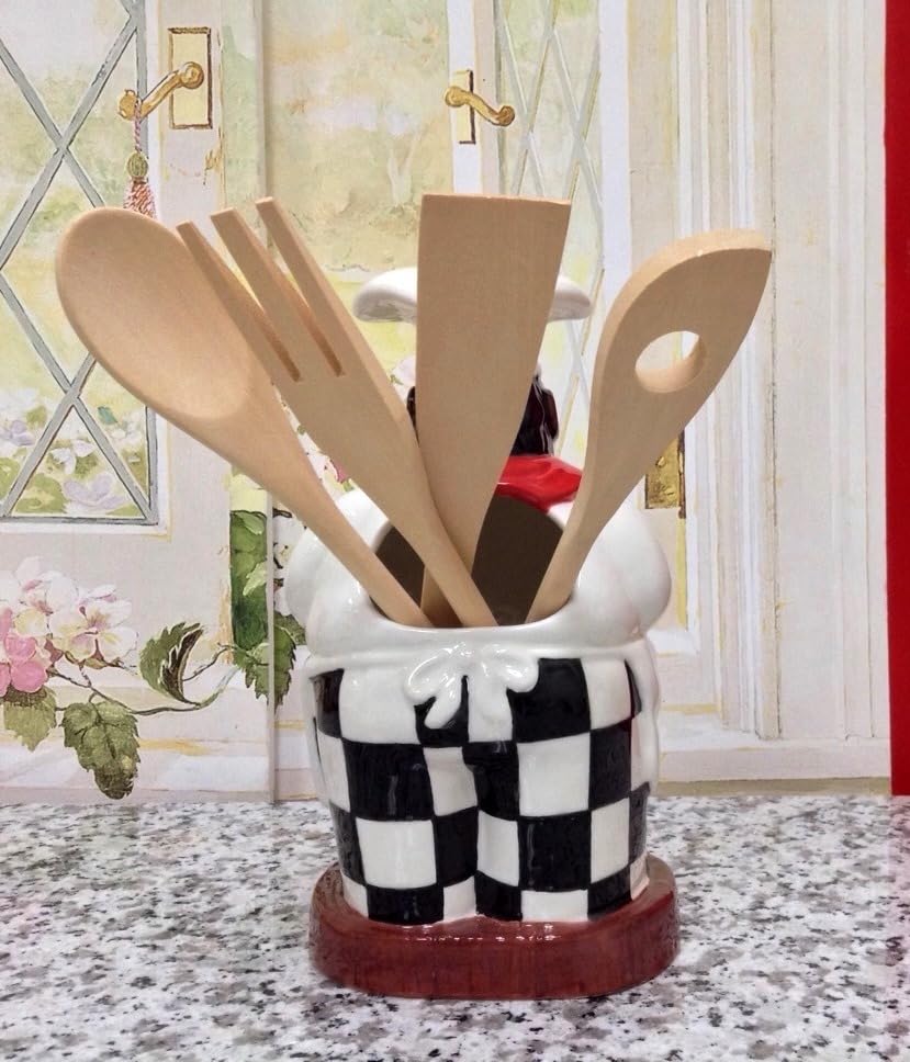 Happy Bistro Chef Hand Painted Ceramic Utensil Jar (Happy Chef)