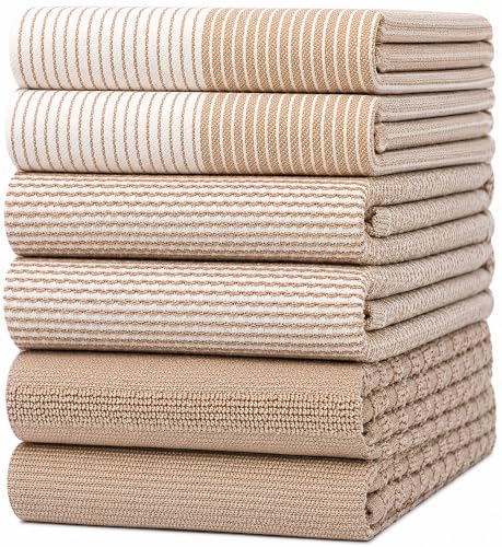 Premium Kitchen Towels 6 Pack 100% Cotton (Tan / Kitchen Towels - Mixed Styles (6 Pack))