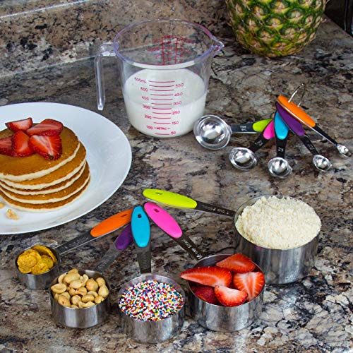 Measuring Cups and Spoons Set 11 Piece. Includes 10 Stainless Steel Measuring Spoons and Cups Set and 1 Plastic Measuring Cup. Liquid Measuring Cups Set and Dry Metal Measuring Cup Set (11 Piece)