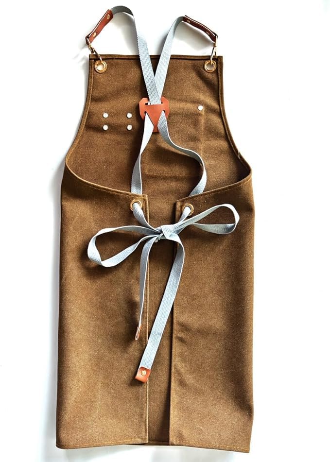 Chef Apron Bib Apron with 2 Large Pockets Adjustable Neck Strap Kitchen Apron Cooking Apron Stripes Baking Apron (Brown)