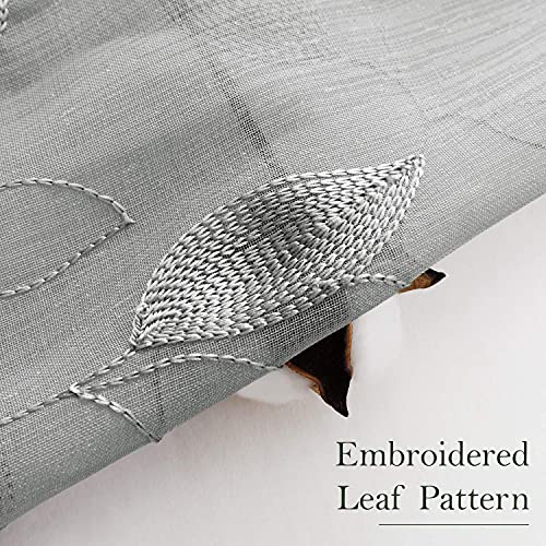 Light Grey Sheer Curtains Leaf Embroidered (52"W x 84"L (Pack of 2) / 3-grey)