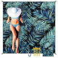 Waterproof Sandproof Beach Blanket Mat for 1 (79" X 83"（1~3 person） / Leaves - Black Base With Green Foliage)