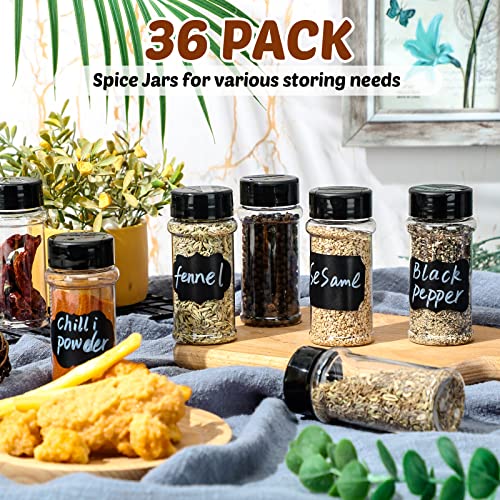 36 Pack 3 oz Clear Plastic Spice Jars with Shaker Lids (Black)