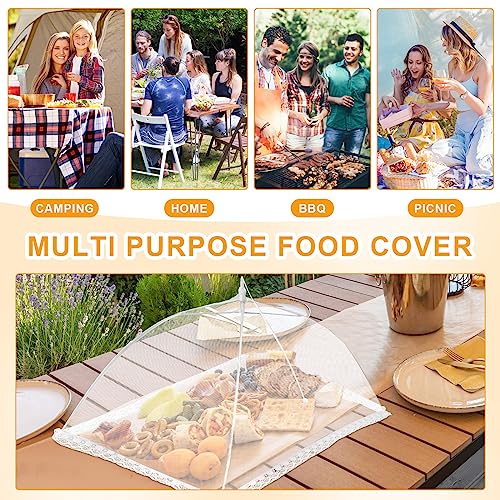16 Pcs Mesh Food Cover Food Tent Set Reusable Collapsible Pop up Food Nets for Outdoors Summer Party Picnic (White)