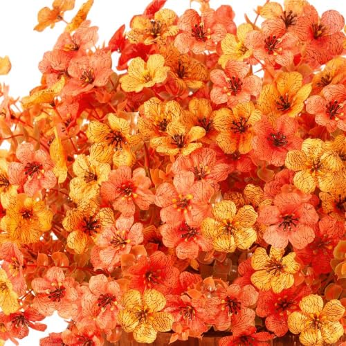 Artificial Fall Flowers Faux Mums for Outdoor Indoor Garden Home Decoration (F Orangeyellow)