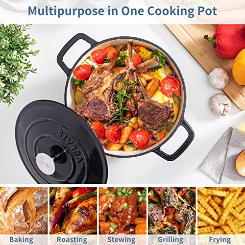 6 QT Enameled Cast Iron Dutch Oven Pot with Lid (Black / 6QT-Round)