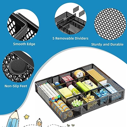 Expandable Desk Drawer Organizer (Black-2P)
