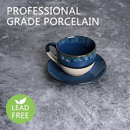 Ceramic Cappuccino Cup and Saucer Set of 2 (Deep Blue)
