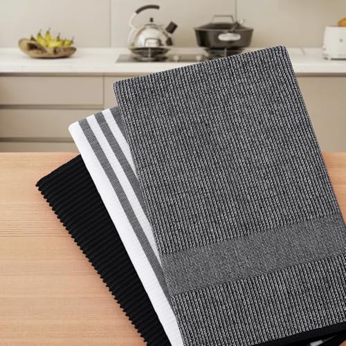 Cotton 380 GSM Premium Kitchen Towels (Black / 18" X 28" - 12 Pack)