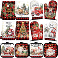 12 Pcs Christmas Kitchen Accessories Set Red Black Check Style (Red and Black Stripes)