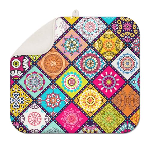 Boho Plaid Floral Counter Dish Drying Mat (BOHO 03 / 16" x 18")