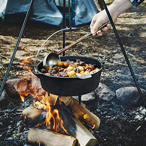 6Qt Cast Iron Camping Dutch Oven with Lid Lifter and Storage Bag