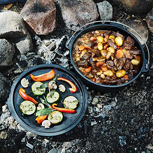 6Qt Cast Iron Camping Dutch Oven with Lid Lifter and Storage Bag