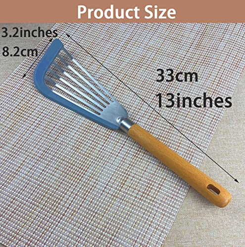 Fish Spatula Set for Nonstick Cookware Flexible Metal Fish Spatula Stainless Steel Small Fish Slotted Spatula Turner with Wood Handle (White, Wood)