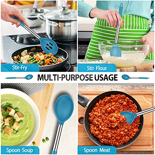 Silicone Cooking Spatulas and Spoons (Blue)
