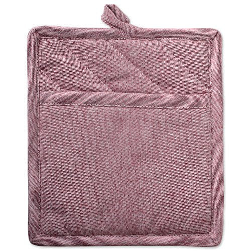 100% Cotton Solid Chambray Kitchen Set (Barn Red / Potholders)