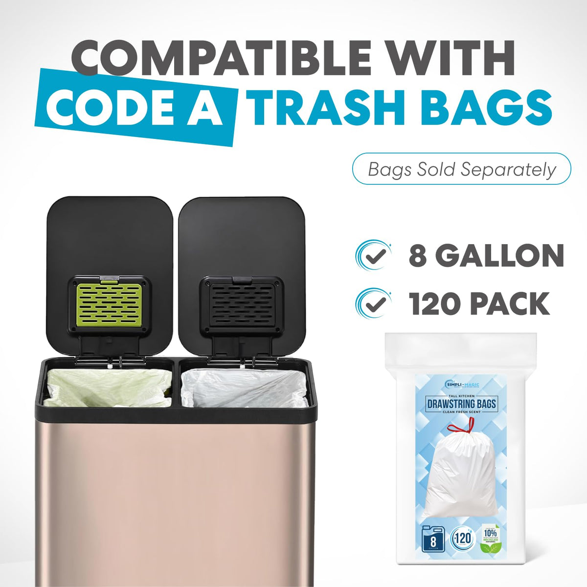 60L 16 Gallon Dual Compartment Kitchen Trash Can (Rose Gold)