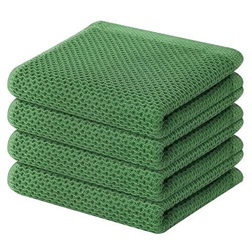 100% Cotton Waffle Weave Kitchen Dish Towels 4 (Grass Green / 13 X 28 - 4 Pack)