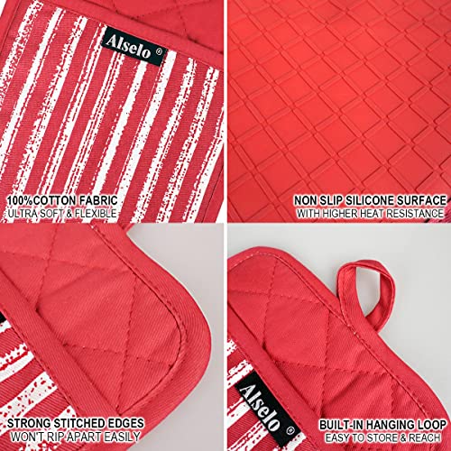 Silicone Pot Holders Set of 3 Heat Resistant & Non Slip Potholders (Red)