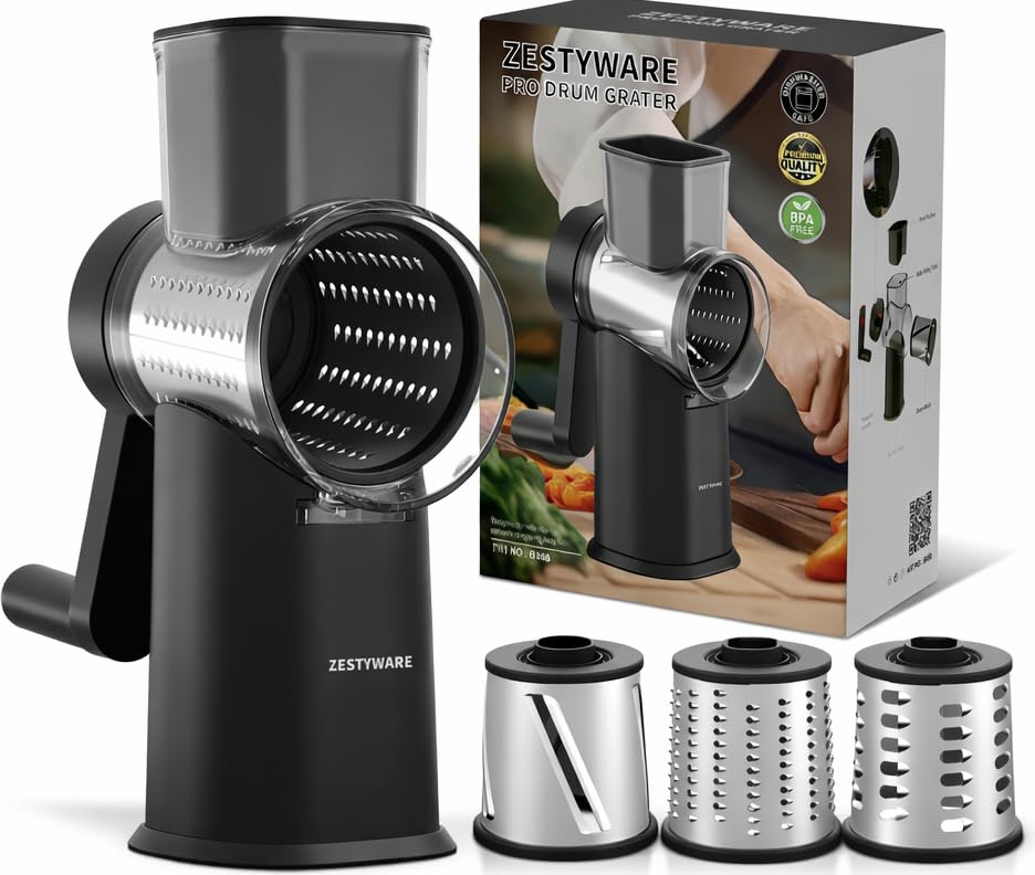 Rotary Cheese Grater Hand Crank with Foldable Handle (Black)