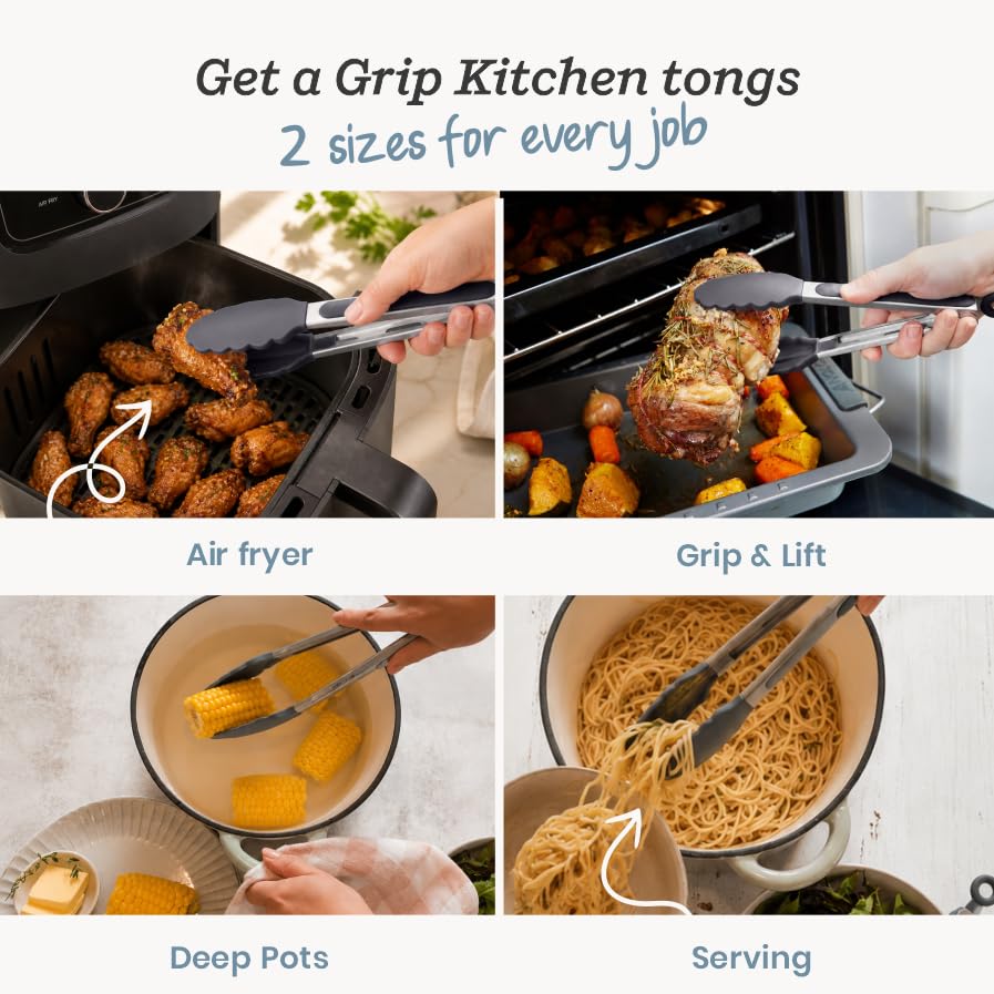 Starpack Get a Grip Silicone Kitchen Tongs (Set of 2 (9" & 12") / Gray/Black)