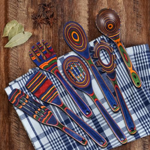 Wooden Spoons for Cooking (Rainbow-A)