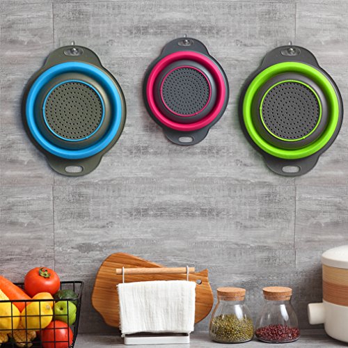 Collapsible Colander Set of 3 Round Silicone Kitchen Strainer Set (Multicolor)