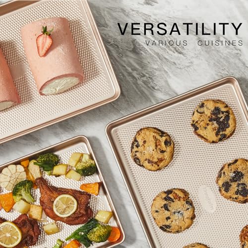 2 Pack Half Sheet Cookie Sheets for Baking (Champagne Gold / 2 Pack Half Sheet)