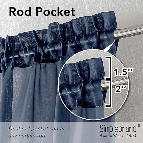 Navy Short Sheer Curtains 45 Inch Length for Small Windows (Navy Blue / 42"W x 45"L (Pack of 2))