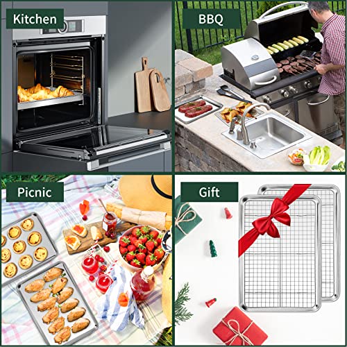 Half Sheet Pans with Rack Set [2 Pans + 2 Racks] (18*12*1Inch)