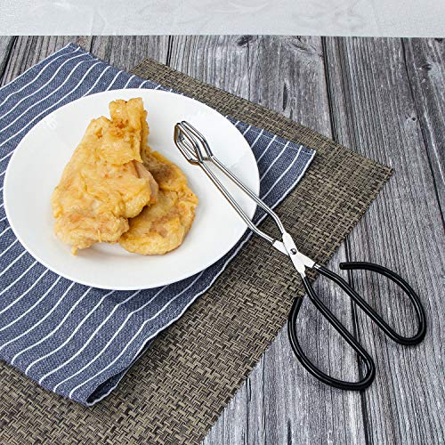 Stainless Steel Scissor Tongs Heavy Duty Cooking Tongs with Soft Handles (black 10")