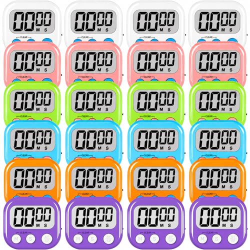 Digital Kitchen Classroom Timers for Kids Cooking 24pcs MulticolorA (White & Black & Pink & Green & Orange & Purple)