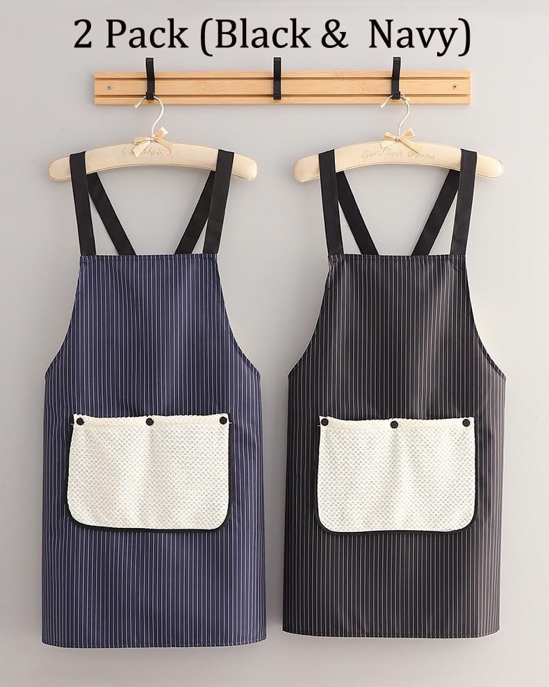 2 Pack Aprons for Women with Hand Wipe & Pockets (Style 10)
