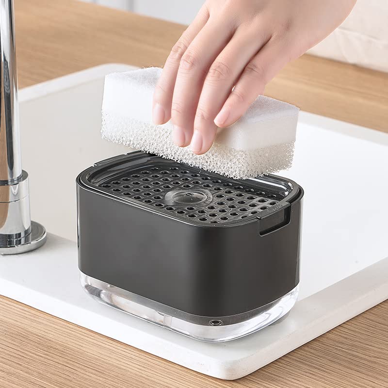 Kitchen Dish Soap Dispenser with Sponge Holder (Black (5-in-1))