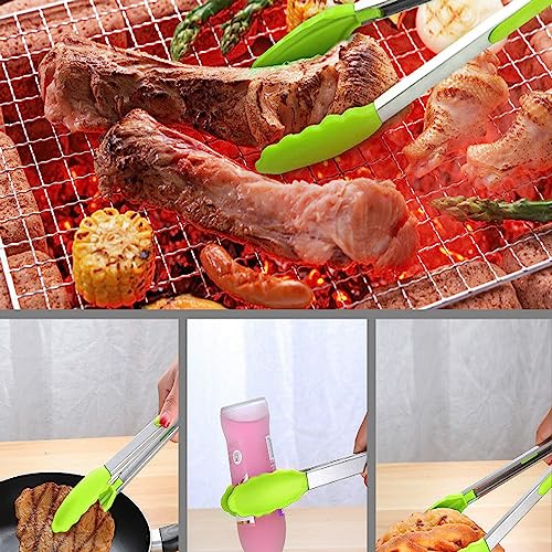2-Pack of 9" (Small) & 12" (Large) Kitchen Tongs Set: Non-Stick Silicone-Stainless Steel Cooking Tongs, BPA Free, Heat Resistant (480°F) - Non-Slip Grip & Locking Metal Food Tongs (Green) (Green)