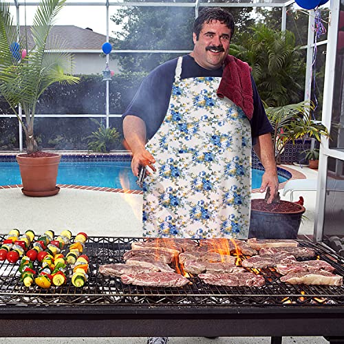 Extra Large Canvas Cotton Apron for Men & Women (Blue Rose)
