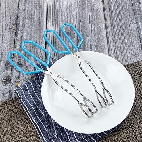 Stainless Steel Scissor Tongs Heavy Duty Cooking Tongs with Soft Handles (blue 11"+11")