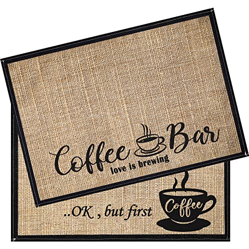 2 Pcs 20 x 14 Inch Coffee Placemats for Countertop (First Coffee)