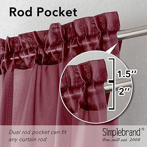 Red Short Sheer Curtains 45 Inch Length for Small Windows (Burgundy / 42"W x 45"L (Pack of 2))